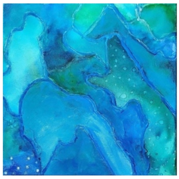 Hand Crafted Green and Blue Abstract Design 12 x 12 Inches Canvas Painting - Picture 2 of 4